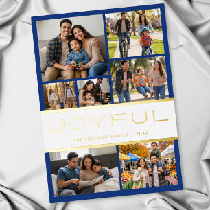 Tarjeta Festiva Con Relieve Metalizado Moderno Minimal Azul Blanco 7 Colaje de Fotos Aleg