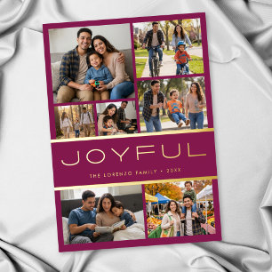 Tarjeta Festiva Con Relieve Metalizado Moderno Minimal Burgundy 7 Foto Collage Alegre