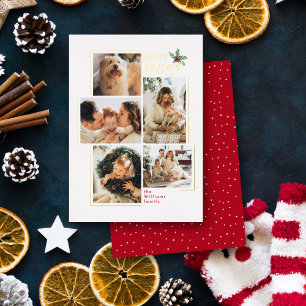 Tarjeta Festiva Con Relieve Metalizado Moderno Mínimo 5 Navidades Collages de fotos