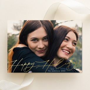 Tarjeta Festiva Con Relieve Metalizado Moderno Navidad Una Foto Feliz Dorado