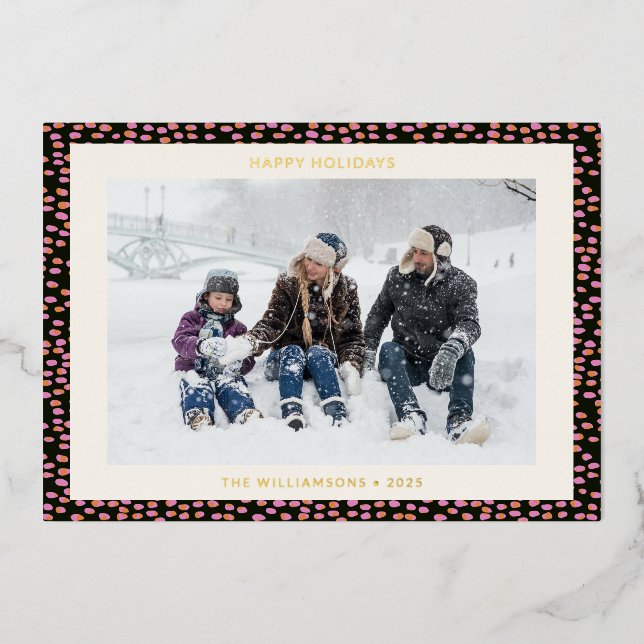 Tarjeta Festiva Con Relieve Metalizado Moderno negro rosa tipografía simple foto oro (Anverso)