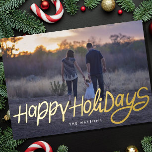 Tarjeta Festiva Con Relieve Metalizado moderno oro elegante felices fiestas funky foto