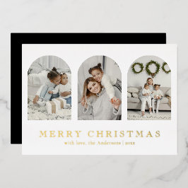 Tarjeta Festiva Con Relieve Metalizado Moderno Simple Elegante Arco Foto Collage Navidad