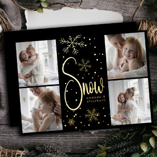 Tarjeta Festiva Con Relieve Metalizado Moderno Snowflake 4 Navidades de fotos familiares 