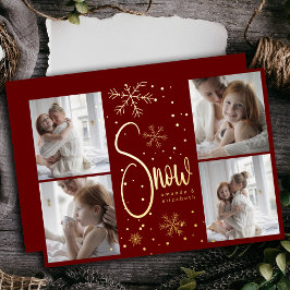 Tarjeta Festiva Con Relieve Metalizado Moderno Snowflake 4 Navidades de fotos familiares