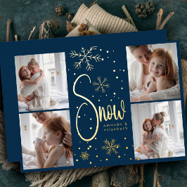 Tarjeta Festiva Con Relieve Metalizado Moderno Snowflake 4 Navidades de fotos familiares