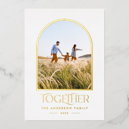 Tarjeta Festiva Con Relieve Metalizado Moderno verde moderno arco minimalista foto juntos