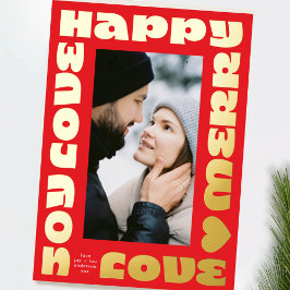 Tarjeta Festiva Con Relieve Metalizado moderno y colorido | navidades con una foto roja