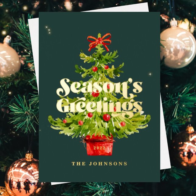 Tarjeta Festiva Con Relieve Metalizado Moderno y elegante Árbol de Navidad acuático (Subido por el creador)