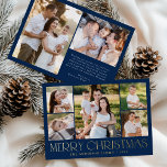 Tarjeta Festiva Con Relieve Metalizado Moderno y elegante Collage de fotos de la Marina n<br><div class="desc">Celebre la temporada con la tarjeta de vacaciones Modern Elegant Merry Christmas Navy Collage de fotos Relieve metalizado. Este elegante diseño cuenta con un collage de 5 fotos en la parte delantera, con 4 fotos cuadradas rodeando una imagen más grande en el centro. "Feliz Navidad" se exhibe bellamente con letras...</div>