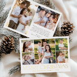 Tarjeta Festiva Con Relieve Metalizado Moderno y elegante Collage de fotos navideño<br><div class="desc">Celebre la temporada con la tarjeta de vacaciones Modern Elegant Merry Christmas Relieve metalizado. Este elegante diseño cuenta con un collage de 5 fotos en la parte delantera, con 4 fotos cuadradas rodeando una imagen más grande en el centro. "Feliz Navidad" se exhibe bellamente con letras de Relieve metalizado dorado...</div>