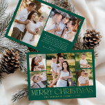 Tarjeta Festiva Con Relieve Metalizado Moderno y elegante Collage de fotos verde navideño<br><div class="desc">Celebre la temporada con la tarjeta de vacaciones Modern Elegant Merry Christmas Green Collage de fotos. Este elegante diseño cuenta con un collage de 5 fotos en la parte delantera, con 4 fotos cuadradas rodeando una imagen más grande en el centro. "Feliz Navidad" está bellamente expuesto en letras de Relieve...</div>