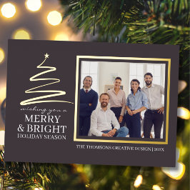 Tarjeta Festiva Con Relieve Metalizado Moderno y elegante equipo de Merry Bright Navidade
