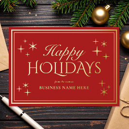 Tarjeta Festiva Con Relieve Metalizado Moderno y elegante Felices Vacaciones de Negocios