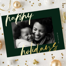 Tarjeta Festiva Con Relieve Metalizado moderno y elegante foto en verde y oro