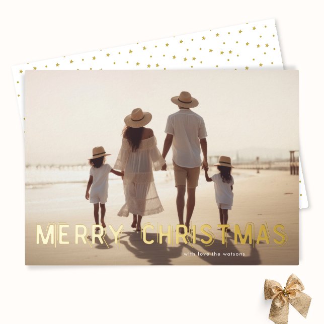 Tarjeta Festiva Con Relieve Metalizado Moderno y elegante GOLD Merry Christmas Photo (Subido por el creador)