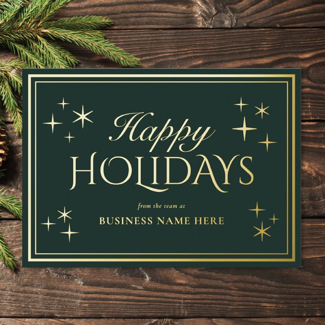 Tarjeta Festiva Con Relieve Metalizado Moderno y elegante Green Happy Holidays Business (Subido por el creador)