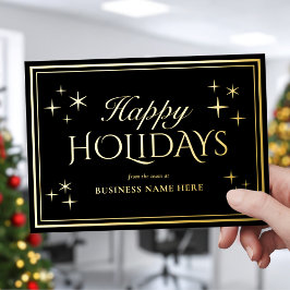 Tarjeta Festiva Con Relieve Metalizado Moderno y elegante Oro Negro Felices Fiestas de Ne