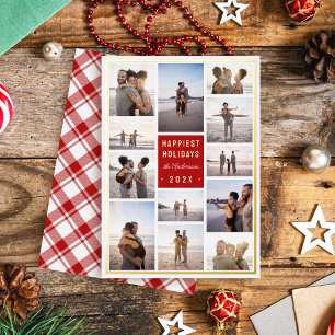 Tarjeta Festiva Con Relieve Metalizado Modernos 12 Navidades de Collage de fotos Minimali