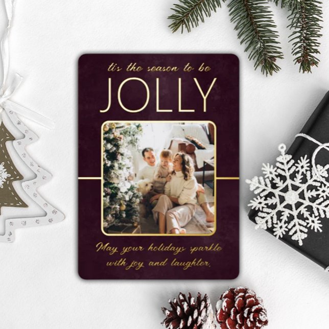 Tarjeta Festiva Con Relieve Metalizado Modernos Navidades Bordo Elegante Foto Personaliza (Subido por el creador)
