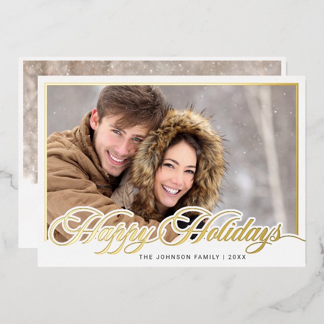 Tarjeta Festiva Con Relieve Metalizado Modernos Navidades elegantes 2 FOTOS Oro (Anverso/Reverso)