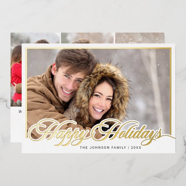 Tarjeta Festiva Con Relieve Metalizado Modernos Navidades elegantes 4 FOTOGRAFÍA Oro (Anverso/Reverso)