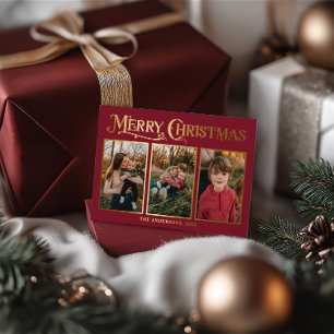 Tarjeta Festiva Con Relieve Metalizado Modernos y elegantes Navidades rojos y dorados 3 f