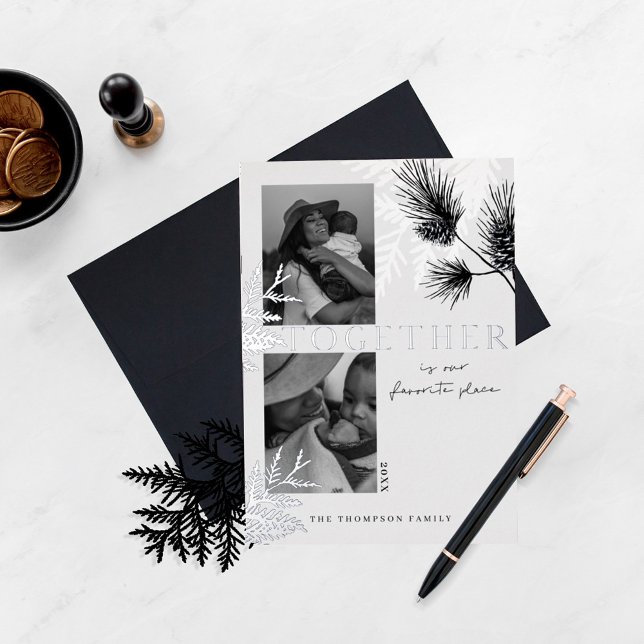 Tarjeta Festiva Con Relieve Metalizado Monocromo japonés mínimo Dos Navidades Foto (Subido por el creador)
