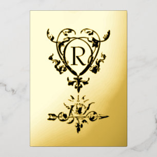 Tarjeta Festiva Con Relieve Metalizado Monograma Corazón Gótico Y Flechas Motif Relieve m