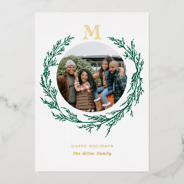 Tarjeta Festiva Con Relieve Metalizado Monograma de corona de fotos