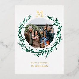 Tarjeta Festiva Con Relieve Metalizado Monograma de corona de fotos