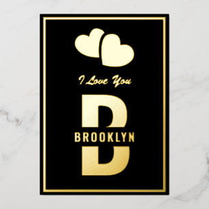 Tarjeta Festiva Con Relieve Metalizado Monograma Feliz Día de San Valentín Hipster de Oro