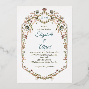 Tarjeta Festiva Con Relieve Metalizado Monograma Relieve metalizado floral Boda de vino