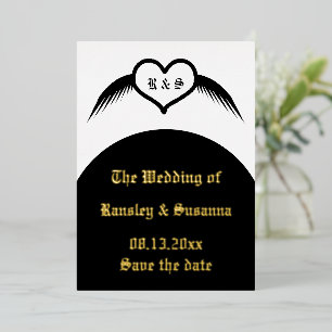 Tarjeta Festiva Con Relieve Metalizado Monogramado Boda gótico Personalizado del corazón