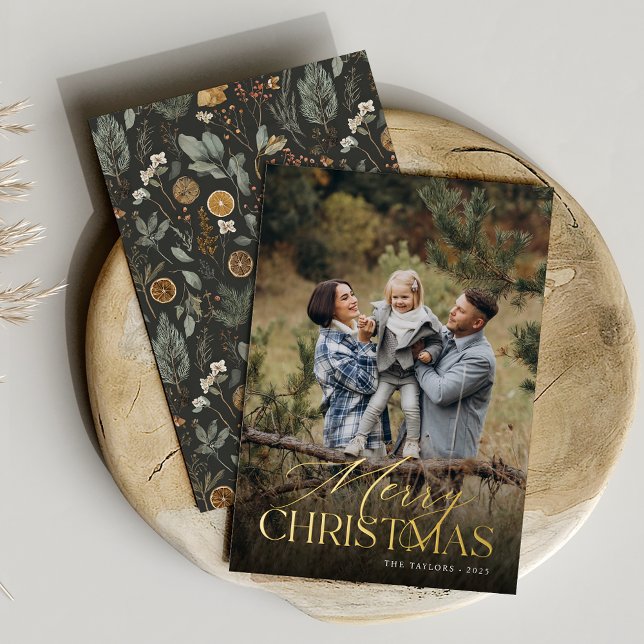 Tarjeta Festiva Con Relieve Metalizado Moody Botanical Vertical Photo Gold (Subido por el creador)