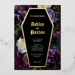 Tarjeta Festiva Con Relieve Metalizado Moody Elegant Purple Gothic Garden Boda Floral