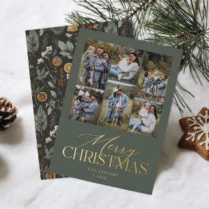 Tarjeta Festiva Con Relieve Metalizado Moody Spruce Green Collage de fotos Gold