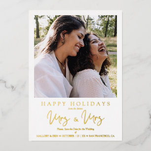 Tarjeta Festiva Con Relieve Metalizado MRS & MRS Christmas Wedding LGBT Lesbian Photo