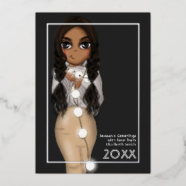 Tarjeta Festiva Con Relieve Metalizado Mujer afroamericana con luces navideñas lindas