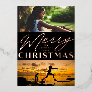 Tarjeta Festiva Con Relieve Metalizado MultiPhoto Merry Christmas