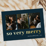 Tarjeta Festiva Con Relieve Metalizado Muy Feliz Oro Azul Oro Moderno 3 Collage de fotos<br><div class="desc">Así Que Muy Feliz Blue Gold Modern 3 Collages de fotos Real Relieve metalizado Tarjeta de vacaciones. Envíe saludos de vacaciones con fotos a sus seres queridos con esta tarjeta festiva y moderna de Relieve metalizado. Todos los textos están preorganizados para que puedas personalizarlos fácil y rápidamente con tus propios...</div>