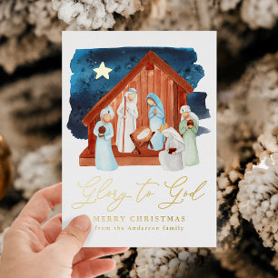 Tarjeta Festiva Con Relieve Metalizado Nacimiento Gloria a Dios