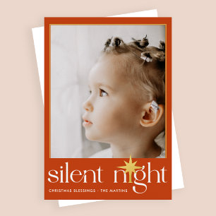 Tarjeta Festiva Con Relieve Metalizado Naranja clásico Navidades de noche silenciosos fot