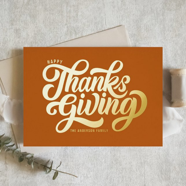 Tarjeta Festiva Con Relieve Metalizado Naranja de guiones audaces Feliz gracias (Subido por el creador)