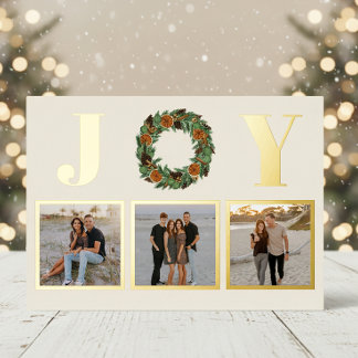 Tarjeta Festiva Con Relieve Metalizado Naranja seco Joy Pine Wreath Multi Photo Gold