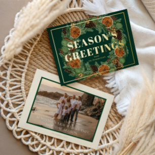 Tarjeta Festiva Con Relieve Metalizado Naranja seco ruso Pine Photo Holiday Gold