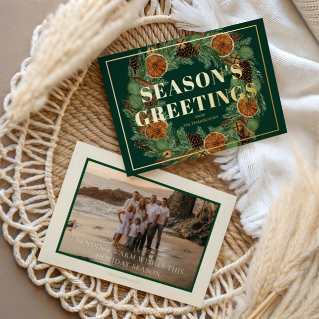 Tarjeta Festiva Con Relieve Metalizado Naranja seco ruso Pine Photo Holiday Gold (Subido por el creador)