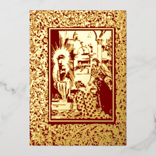 Tarjeta Festiva Con Relieve Metalizado Natividad de los Navidades de 1896 al estilo de la