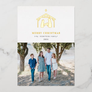 Tarjeta Festiva Con Relieve Metalizado Natividad Feliz Navidad Blanco
