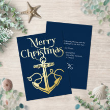 Nautical Merry Christmas Anchor Naval Gold